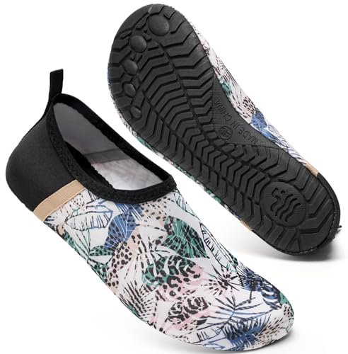 Mabove Badeschuhe Wasserschuhe Schwimmschuhe Damen Strandschuhe Aquaschuhe Barfussschuhe Neopren Surfschuhe(Bunte Blätter,40/41 EU)
