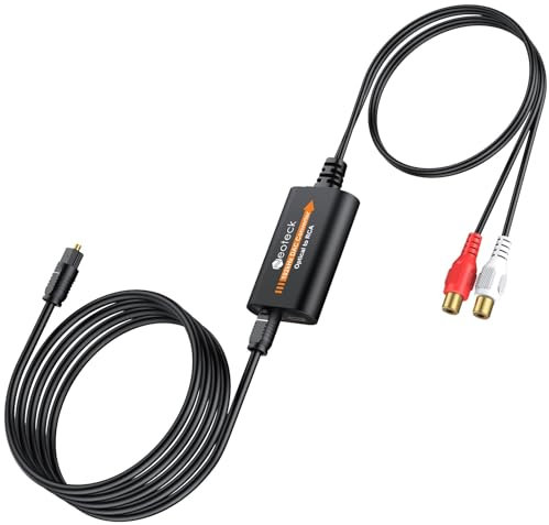 Neoteck Convertidor Óptico a RCA 192 kHz Convertidor DAC con Cable de Audio Óptico a RCA de 5,9pies/1,8 m Conversor de Audio Digital Toslink a RCA para HDTV, Blue-ray, PS4, etc.