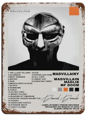 NTRECS MF Doom Madvillainy Albumposter auf Leinwand, Retro-Poster, Metallblechschild, schicke Kunst, Retro, Eisenmalerei, Bar, Menschen, Höhle, Café, Familie, Garage, Poster, Wanddekoration, 30 x 40