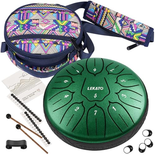 Zungentrommel Steel Tongue Drum(6 Zoll, 11 Noten in D) LEKATO Handpan Stahlzungentrommel mit Trommeltasche für Meditation Yoga Klangheilung, Balmy Hank Tank Drum Geschenke für Anfänger(Jadegrün)