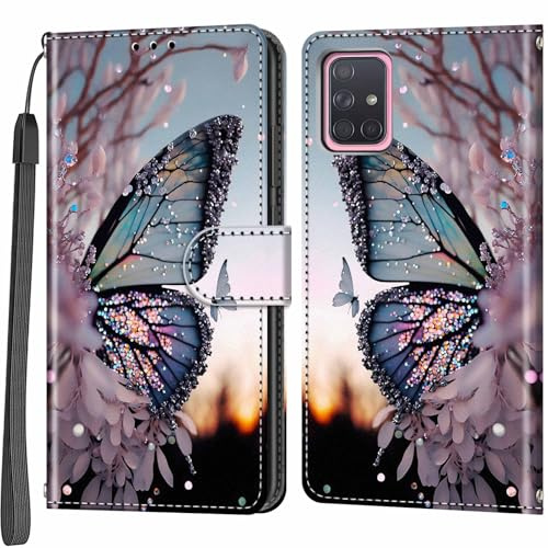 Salanheo Wallet Case for Samsung Galaxy A71, Butterfly wing | Card Slots, Kickstand, Shockproof, Magnetic Closure, PU Leather, Flip Wallet Book, Lanyard Strap