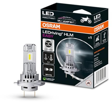 OSRAM LEDriving HLM EASY ≜ H7/H18, lampada per fari a LED per moto, bianco freddo 6500K, lampada abbagliante e anabbagliante retrofit a LED, solo per uso fuoristrada - no ECE, 1 lampada