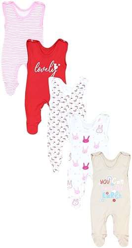 TupTam Baby Unisex Strampler mit Aufdruck Spruch 5er Pack, Farbe: Flamingo Regenbogen Mädchen, Größe: 50