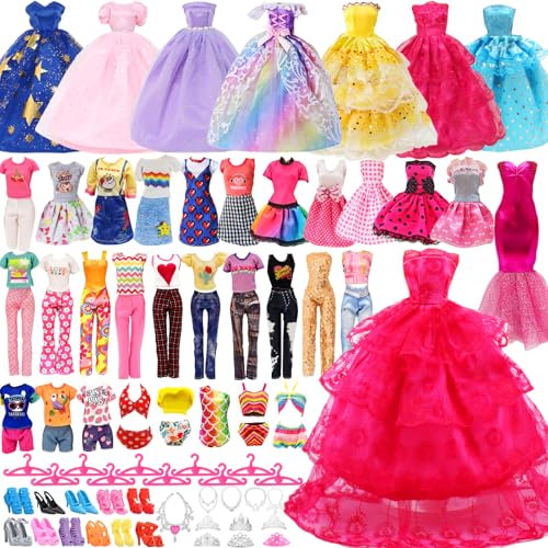 78 Kleidung für Puppen, Zubehör Set für 11,5 Zoll Puppen, Enthält Puppen Bendkleider Oberteile Hosen Kurze Kleider Bikinis Schuhe Halsketten Armband Hut, Geburtstagsgeschenk Mädchen