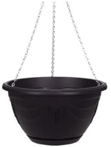Flower and Herb Plastic Hanging Basket | Plant Saucer for Indoor Outdoor | Wall Planters | Plant Pots for Succulents | Hanging Flower Pots for Garden, Balcony - 32cm (Black - Pack 1)
