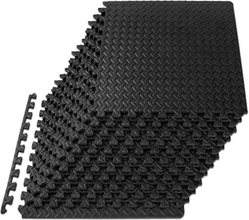10mm Thick Gym Flooring – 128 Sq Ft Coverage 32 Pcs Interlocking Floor Mats, Protective Garage Floor Tiles, Anti-Slip Rubber Floor Mats for Gym, Home Workout, Yoga, Exercise and Gymnastics