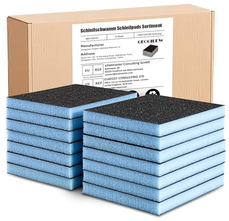 9 Stück Schleifschwamm, P150 Körnung Schleifblock, Weichschaum Sand Block Nass Trocken Schleifpapier für Modell Trockenbau Metall Holz Möbel Polieren (Blue)