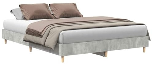 vidaXL Bettgestell ohne Matratze Betongrau 150x200 cm Holzwerkstoff, Bettrahmen, Bett, Palettenbett, Schlafzimmermöbel, Doppelbett, Plattenbett