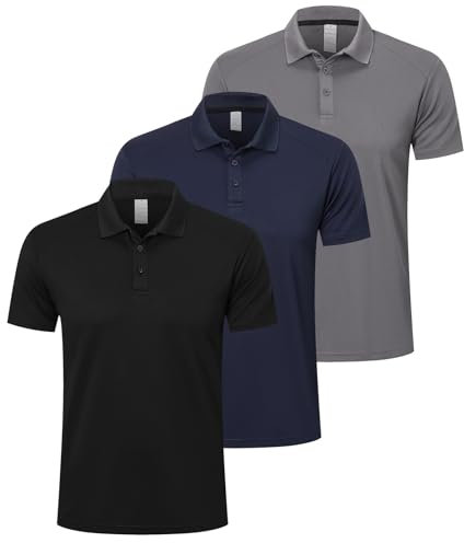 ZENGVEE Mens Polo Shirts Short Sleeve 3 Pack Quick Dry Breathable Lightweight Golf Polo T Shirts Casual Sports Gym Tennis Tops（0428-BGN-L）