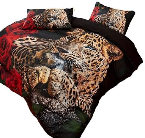 ZZTBQ Imprimé Léopard Housse de Couette 90x190 Enfant Guépard Parure de Lit 1 Personne avec Taie d'oreiller 65x65 cm Rose Rouge Sets de Housse Couette en Microfibre Ensemble de Literie
