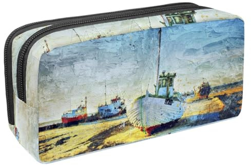 VAPOKF Federmäppchen, Federmäppchen, Schüler-Schreibwaren-Tasche für Teenager, Jungen, Mädchen, Schule, Bürobedarf – Blaues Nordsee-Fischerboot, multi, 2.3x8.2x3.9in/6x21x10cm, Taschen-Organizer