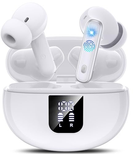 EUQQ Cuffie Bluetooth, Auricolari Bluetooth 5.4 Wireless, 6-7 Ore per Sport Cuffitte Hi-Fi Senza Fili con 4 HD Mics, ANC Cancellazione Rumore CVC 8.0 per iOS e Android, Bianco (2025)