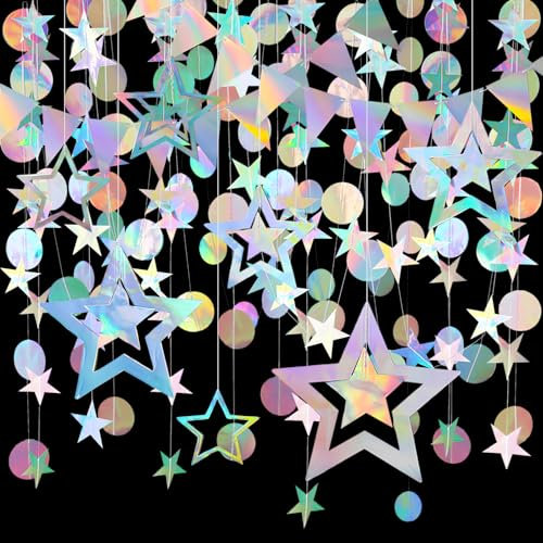 Lvjkes 5 Stück Set Papier Girlande Holographisch Phantomfarbe, Kreise und Pentagramme, Dreieck Flags hängende Girlande für Party deko, Hochzeit, Geburtstagsgirlande
