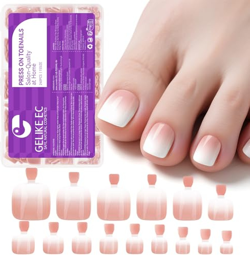 Faux Ongles D'orteil Capsule Ongle Pied Carré Court Sandales et Vacances | 240pcs Faux Ongles Pieds French Femme Aspect Naturel Ongles Artificiels Réutilisables pour et Filles Idéal pour