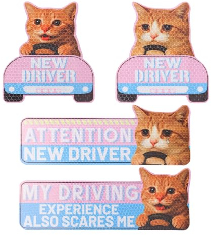 lasuroa 4St Katze Auto Magnet Fahranfänger, Lustig Cartoon Reflektierend Magnet für Fahrschüler Wiederverwendbar Magnetischer Aufkleber für Autostoßstange Sicherheitsschilder