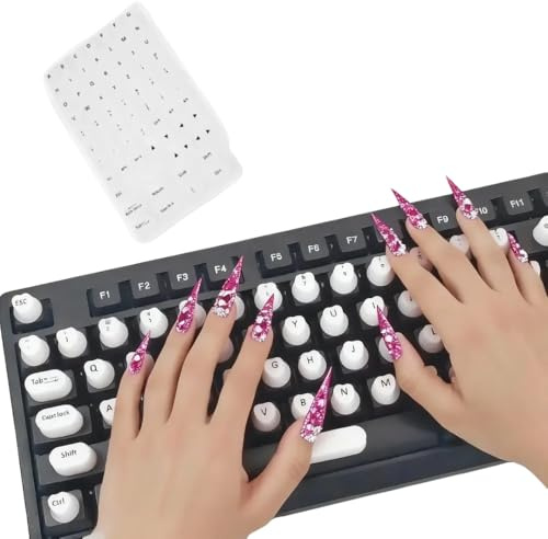 Se7enline Keyboard Sticker for Long Nails Letters Raised Keyboard Bubbles | Soft Silicone Reusable Keycaps Adhesive Protective Type Long Nail Art Keyboard Stickers for Desktop for Apple /HP/Dell,White