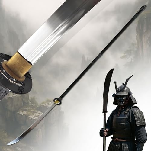 Naginata, handgeschmiedete Klinge, Jagdspeer, traditionelle Klinge, Japanisches Schwert, Samurai Schwerter für Samurai Kostüm, Martial Arts, Survival Speer