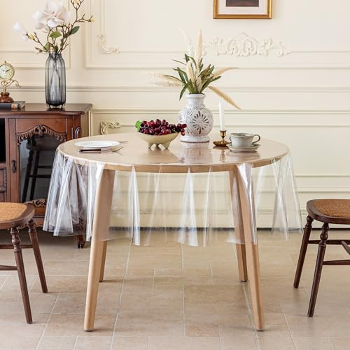AooHome Tischdecke Transparent Rund 180cm, Tischdecke Abwaschbar PVC Tischfolie Durchsichtig 0.17mm, Wasserdicht Abwaschbar Schmutzabweisend
