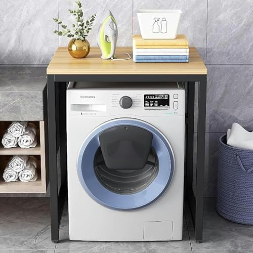 Adjustable Washing Machine Shelf - Space-Saving Storage Rack for Small Kitchens & Bathrooms, Free-Standing with Anti-Slip Feet for Washer & Dryer.