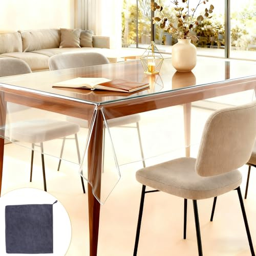 Nappe Transparente 140×180cm – Nappe Transparente Épaisse en PVC, Toile Cirée Transparentes rectangulaire, Lavable et résistantes à la Chaleur pour Salle à Manger, Cuisine et Salon