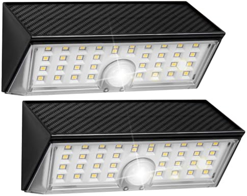 VANMOO Solar Wall Lights Outdoor, LED Security Lights with PIR Motion Sensor, IP65 Waterproof, 4 Modes, Floodlight and Wall Washer Dual- Function Lighting for Yard,Fence,Wall,Garden(2 Pack)