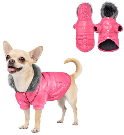 PETLESO Hundemantel für Kleine Hunde, Winterjacken & Wintermäntel für Kleine Hunde, Outdoor Warm Haustier Wintermantel, Rosa, S