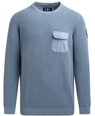 Camp David Herren Pullover mit Strickmuster und Brusttasche Blue Navy, L