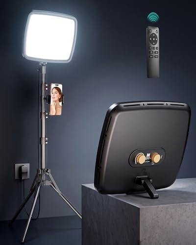 NiceVeedi LED Soft Video Light, 3 Color 14 Full Screen Photography Light, 182cm Dual-purpose Streaming Light With Tripod/2.4G Remote/Phone Holder/24V1A Charger For Tabletop/Zoom Meeting/Stream/TikTok