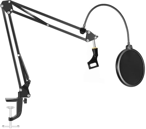 mic stand, Kit de bras de perche de microphone, support de ciseaux avec clip de micro, filtre anti-pop, compatible avec Blue Yeti, Snowball, etc.,parts