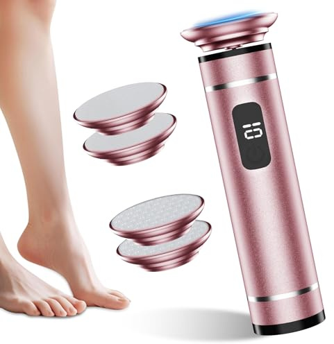Robofun Elektrische Hornhautentferner Kabellos mit 4 Nano-Glasaufsätzen, Einstellbare Geschwindigkeit Professionelle Hornhautentferner Elektrisch für rissige Fersen, Hühneraugen & Hornhaut - Rosa