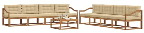 vidaXL Outdoor-Sofagarnitur mit Kissen 9 pcs Natur und Beige, Outdoor-Sofa-Set, modernes wetterbeständiges Sitzen für Garten und Patio, langlebige Akazienholz-Möbel
