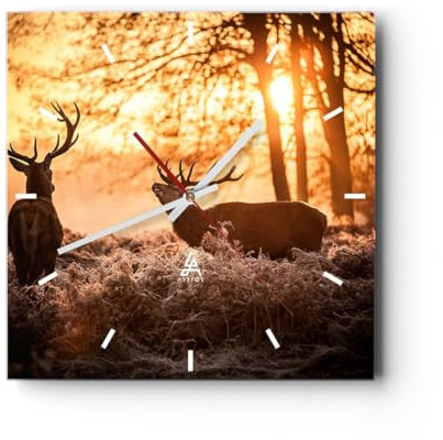 Modern Wanduhr Deer Heidekraut Tier 40x40cm Quadrat Groß Wand Uhr Glas Analog Zimmeruhren Küche Büro Wohnzimmer Glasuhr Wall Clock Dekoration Design Wanddekoration Küchenuhr C3AC40x40-3043