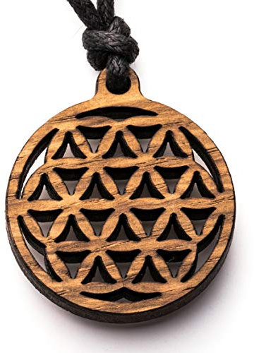 treeforce Blume des Lebens klein Holzkette, Halskette, Schlüsselanhänger oder Auto- Anhänger 3 in 1 DIY Schmuck, Handmade, nachhaltig und vegan aus Holz