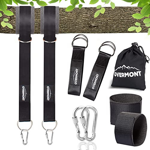 OVERMONT 1 Paar Schaukel Befestigung Hängematte Befestigung Schaukel Aufhängung Gurt Kit mit 2 D-Haken Karabiner und 2 Baumschutz Polyester Max 550KG