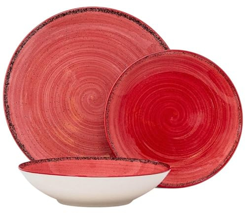 NAMAI - Servizio Piatti 6 Persone, 18 Pezzi, Porcellana Resistente, Adatti in Lavastoviglie e Microonde, Colori Vivaci, Set Piatti 18 Pezzi, Idea Regalo (Pepper Red)