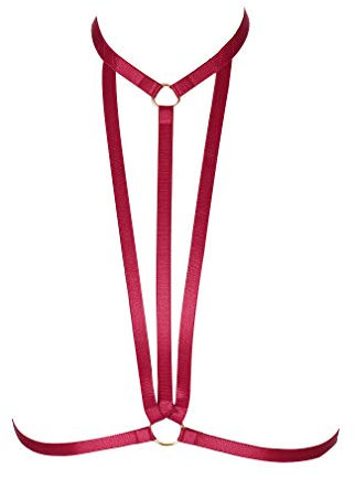 MAMOHSS Damen Riemchen Geschirr BHS Aushöhlen Körper Kupferlos Gotisch Dessous-BHS Einstellbar Übergröße (Wein rot)