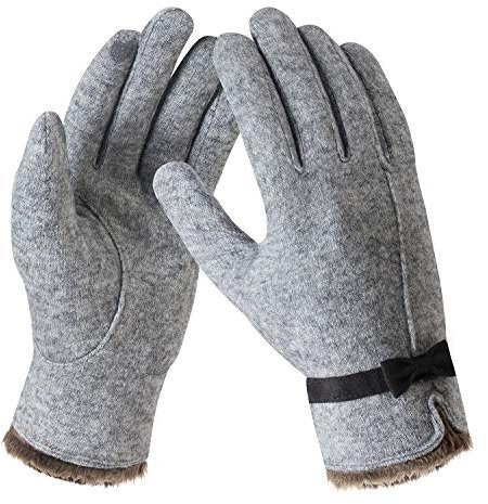 Bequemer Laden Damen Winter Warm Kaschmir Touchscreen Handschuhe mit Fleece Gefütterte, Elegant Winterhandschuhe Gestrickte Handschuhe mit Schleife Dekoration