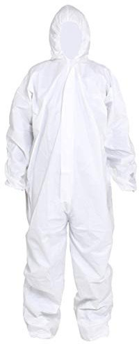 SYINE Pack of 5 Disposable Protective Coverall with Hood, Elastic Cuff for Spray Painting Cleaning Work,Breathable & Durable, White, Large