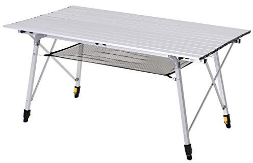 Outsunny Picknick Klapptisch, Falttisch, Höhenverstellbarer Campingtisch, Inkl. Tragetasche, Aluminium, Silber, 120 x 70 x 58-73 cm