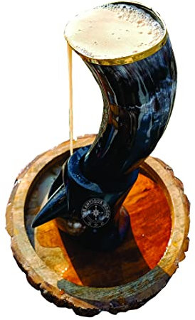 Tasse Viking noire 100 % naturelle avec support pour bière, vin, hydromel