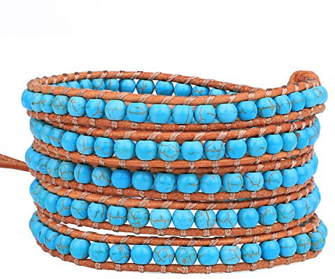 KELITCH 5 Wickelt Leder Armbänder Geschaffen Türkis Wulstig Armbänder Mode Frau Mädchen Neu Manschette Armreifen