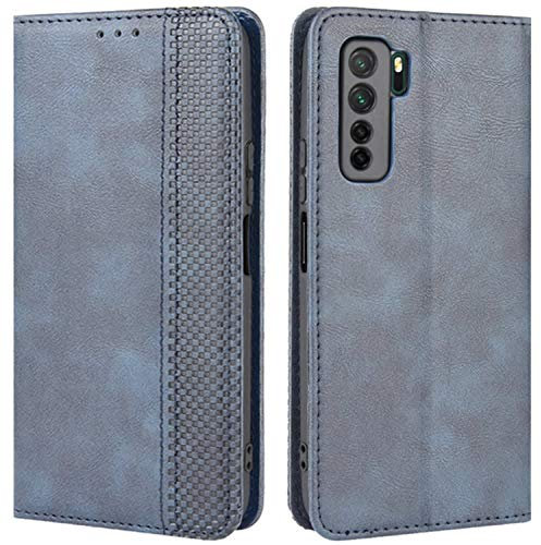 HualuBro Cover per Huawei P40 Lite 5G, Flip Cover a Libro in Retro PU Pelle Magnetica Antiurto Case Portafoglio Custodia per Huawei P40 Lite 5G Cover (Blu)