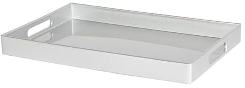 Argon Tableware 34.5 x 30cm Serving Trays with Handles - Silver - Pack of 3 - Rectangular Tray Metallic Decorative Breakfast Dish Melamine Food Tray for Eating, Snacks, Drinks, Food Serving