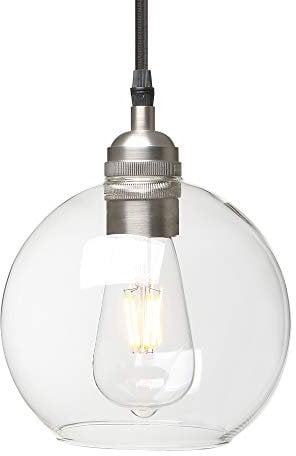 Yosoan Nordic Industrial Glass Ball Pendant Lights, Kitchen Dining Room Pendant Light Ceiling, Decorative Lighting, E27 Base (Brushed)