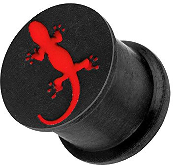 Taffstyle Ohr Plug Flesh Tunnel Piercing Ohrpiercing 3D Silikon Hider mit Eidechse 8mm Rot