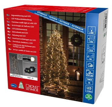 Konstsmide Micro LED Compactlights Baummantel mit Ring, 6 Stränge à 110 gefrostete Dioden, 8h Timer, 660 warm weiße Dioden, 30V Außentrafo (IP44), 6W, schwarzes Kabel, 6650-130