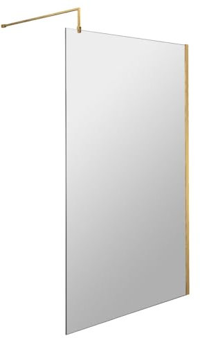 nuie WRSCBB010 Modern Bathroom 8mm Toughened Safety Glass Wetroom Screen with Support Bar, 1000mm, Brushed Brass