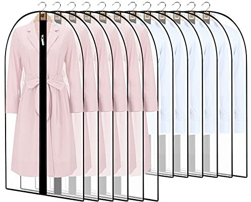 12Stück Transparente Kleidersack Kleiderhüllen Abdeckung mit Reißverschluss,24x39,24x47IN Kleiderschutzhüllen Jacke Mantel Kleider Abendkleider Schutz Kleiderhulle Anzughulle Anzugsack Durchscheinende