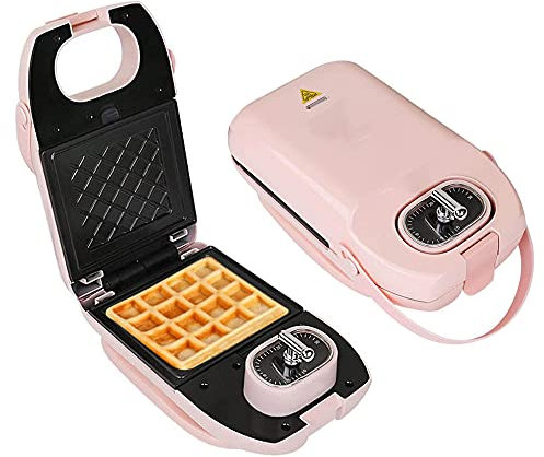 Gofrera, Sandwichera 3 en 1, Parrilla para Gofrera Bocadillos Hamburguesa y Panini Grill 3 Extraíble Placas, Antiadherente, Asas Antitérmico, Termostato Ajustable, Plancha para Gofres