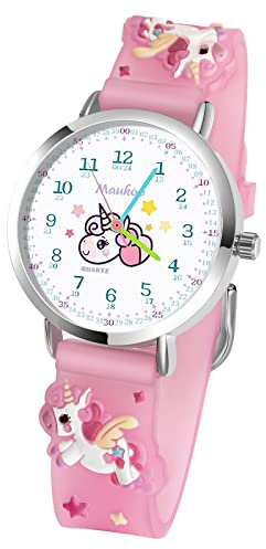 Maukoo Kinderuhr, 3D Cute Cartoon Armbanduhr, Armbanduhr für Kinder Jungen und Mädchen,30M wasserdichte Analog Quarzuhr, Teaching Handgelenk Uhren mit Silikon Armband (Unicorn Pink A)